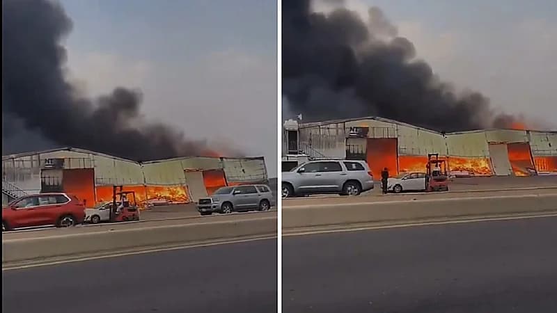 حريق هائل يندلع في مستودع بالكربوس .. فيديو