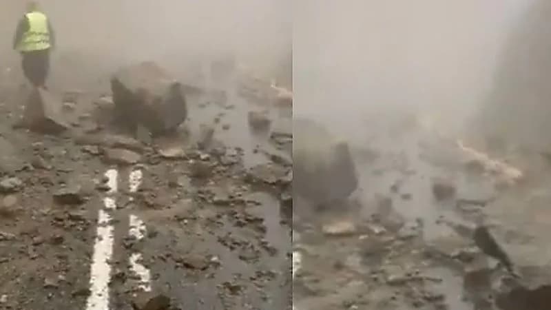بالفيديو.. انهيار صخور ضخمة في "عقبة حزنة" بالباحة بسبب الأمطار الغزيرة