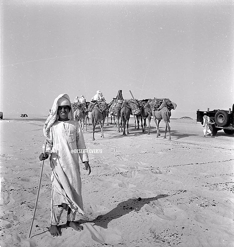 قافلة من الجمال بالقرب من بادية بقيق عام 1947م