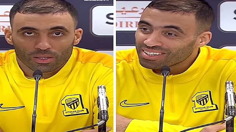 موقف طريف لـ حمدالله مع صحفي قبل لقاء الهلال .. فيديو