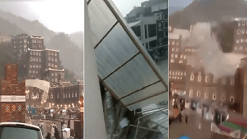 بالفيديو.. لحظة الانهيار الجزئي لموقع احتفالية اليوم الوطني بسبب الرياح الهابطة في رجال ألمع