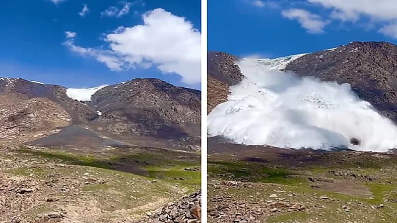 بالفيديو .. مشهد مذهل لانهيار جليدي في قيرغيزستان