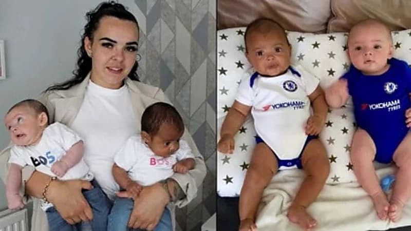 سيدة تنجب طفلين بلون بشرة مختلفة 