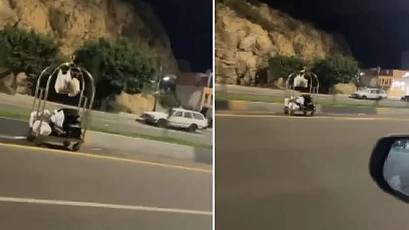 بالفيديو.. عربة حمل حقائب تسير بسرعة عالية على طريق سريع بالباحة
