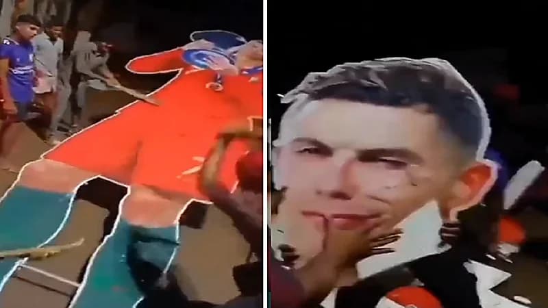 شاهد.. هنود يقومون بتحطيم مجسم رونالدو في كيرلا