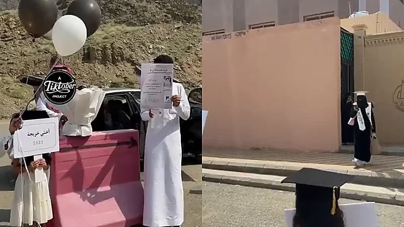 عائلة تشارك حفيدتها فرحة التخرج وتستقبلها بالورود أمام الكلية   .. فيديو