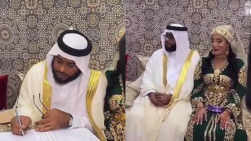 مواطن يتزوج من امرأة مغربية بكلمات مؤثرة خلال عقد قرانه   .. فيديو