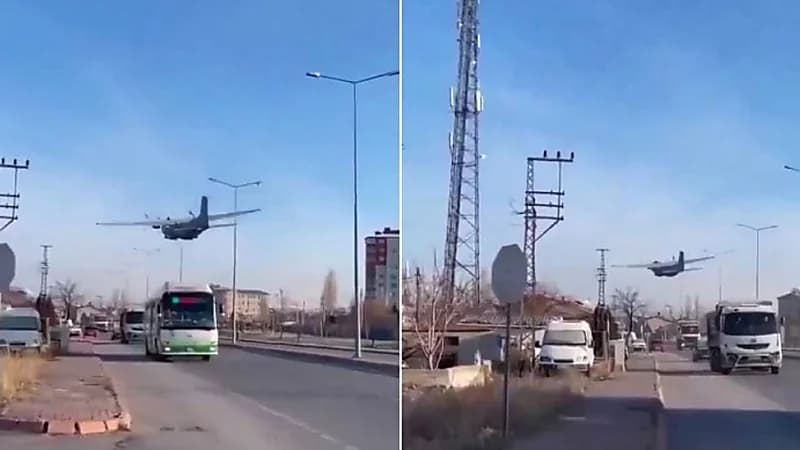لحظة هبوط طائرة عسكرية اضطرارياً فوق رؤوس المارة..فيديو
