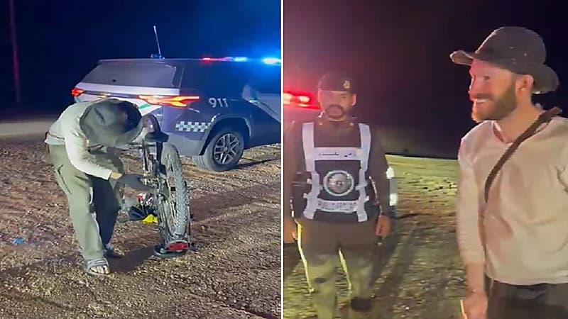 سائح ينبهر من سرعة تجاوب أمن الطرق لمساعدته بالربع الخالي.. فيديو