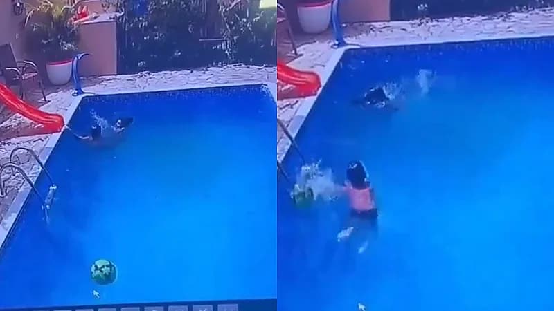 كاميرات المراقبة تكشف لحظة إنقاذ طفل لأخته من الغرق .. فيديو