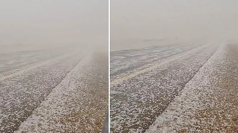 البرَد يغطي طريق حائل ورفحاء  .. فيديو
