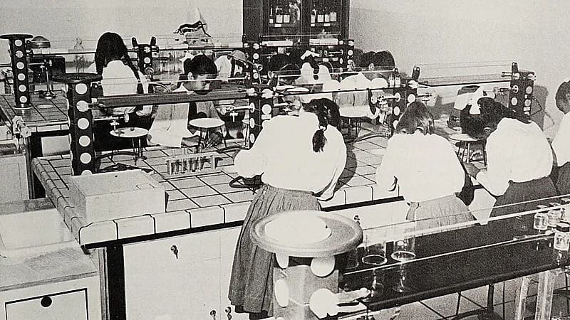 صورة تاريخية لـ طالبات مدرسة دار الحنان خلال إجراء تجربة معملية قبل 58 عامًا