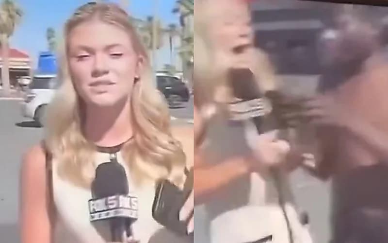 مراسلة تلفزيونية تتعرض للاعتداء على الهواء مباشرة والقناة تقطع البث .. فيديو