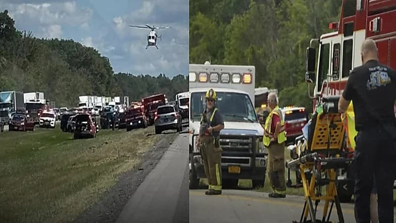 مصرع 5 أشخاص في حادث مروع لانقلاب شاحنة.. فيديو وصور