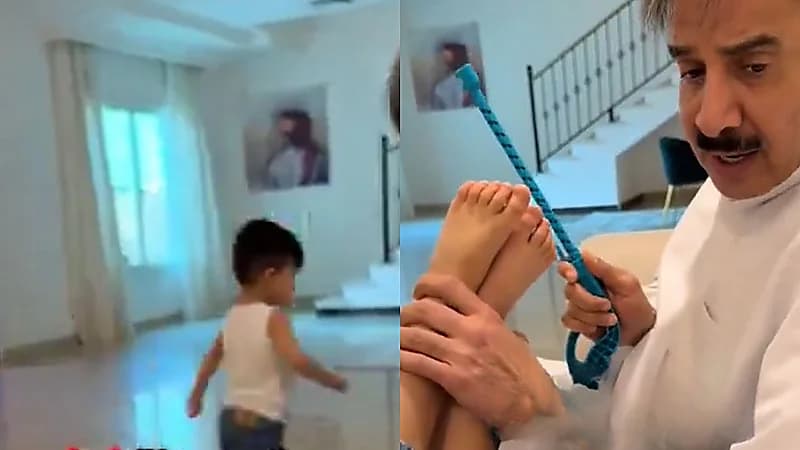 حسين المنصور يمزح مع حفيده ويعلمه أساليب التربية الحديثة  .. فيديو