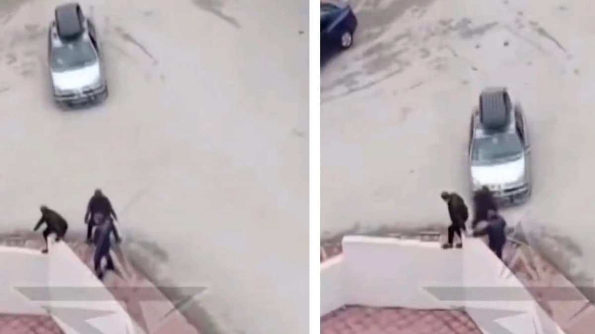 مشهد مروع لسائق يحاول دهس خصومه بعد جلسة المحاكمة ..  فيديو