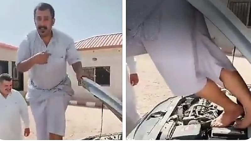 شبان يقومون بتشغيل سيارة بطريقة غريبة بدلاً من استخدام الأسلاك .. فيديو