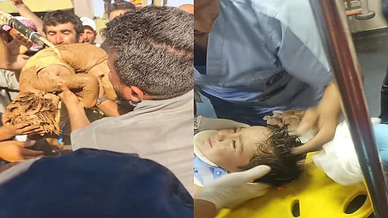 لحظة إنقاذ طفل سوري سقط في بئر عمقه 60 مترًا.. فيديو وصور