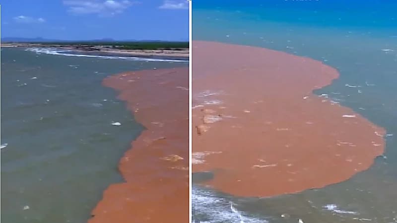 منظر بديع لالتقاء مياه السيول بشاطئ الشقيق بجازان .. فيديو