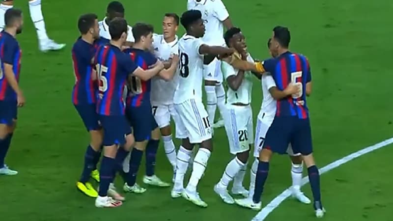 بالفيديو.. لحظة اشتباك لاعبي ريال مدريد مع برشلونة