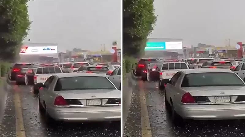 حبات البرد تتساقط على السيارات في أبها .. فيديو