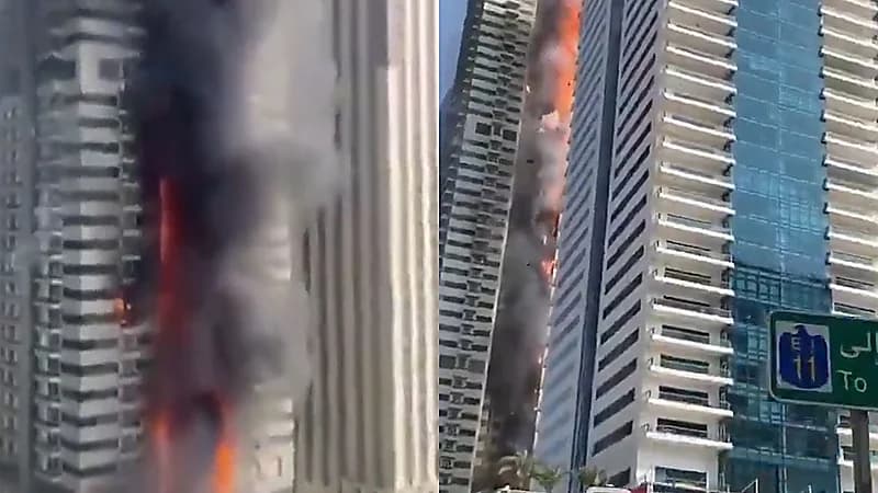 اندلاع حريق ضخم في ناطحة سحاب سكنية بمارينا دبي .. فيديو