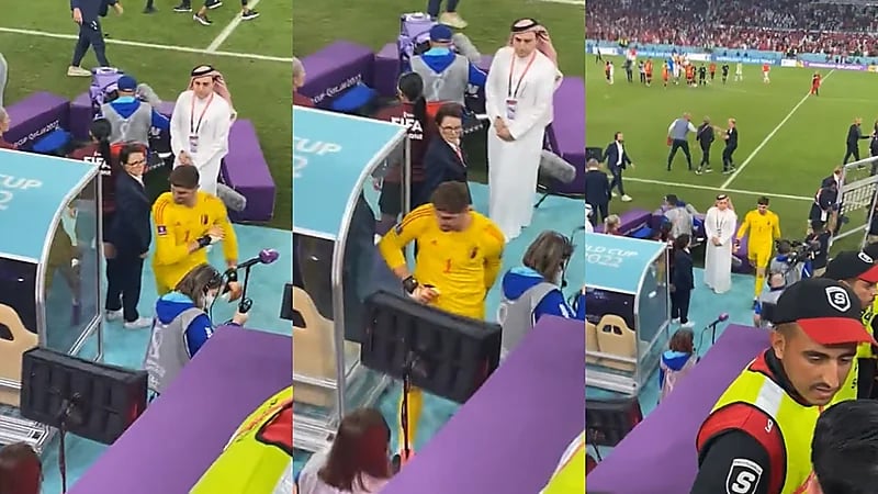 فيديو .. لحظة انفعال حارس بلجيكا بعد السقوط أمام المغرب