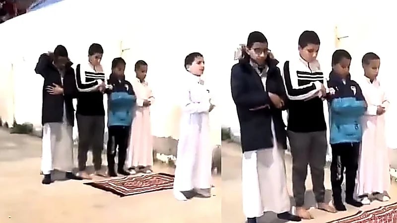 رجل يتفاجأ بمجموعة من الأطفال في الشارع يصلون جماعة .. فيديو