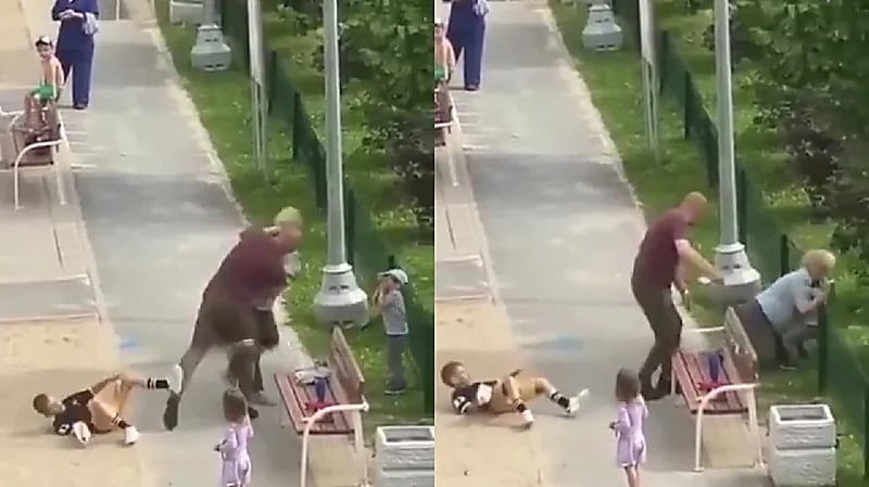 رجل يعتدي امرأة مسنة بالضرب بسبب قبعة بيسبول .. فيديو