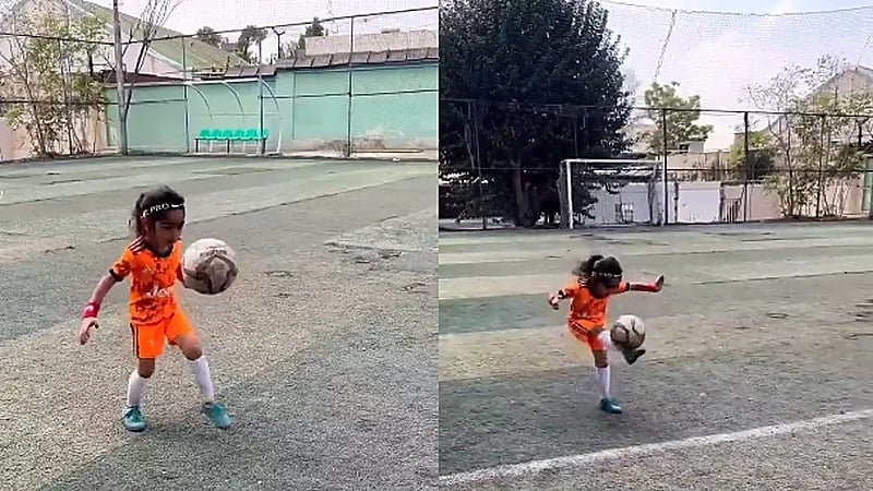 فتاة صغيرة ستبهرك بمهاراتها بالتلاعب بالكرة .. فيديو