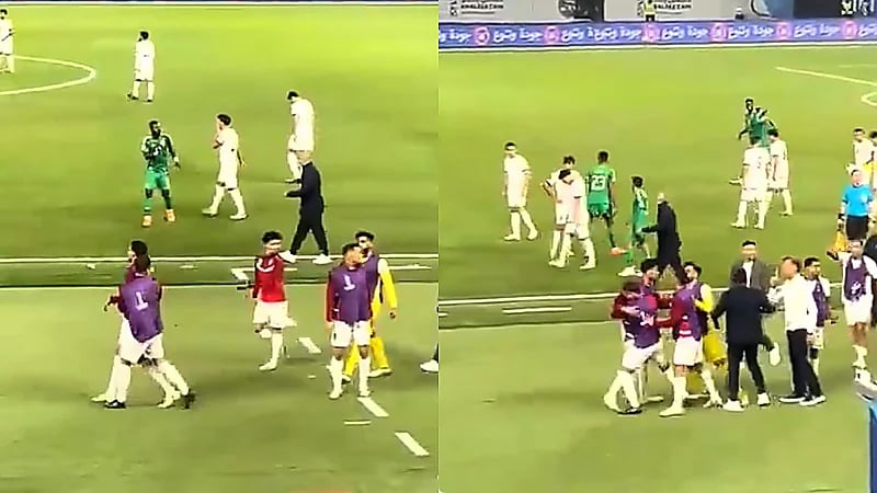 لاعبوا العراق يهاجمون دكة الأخضر بعد الهدف الثالث .. فيديو