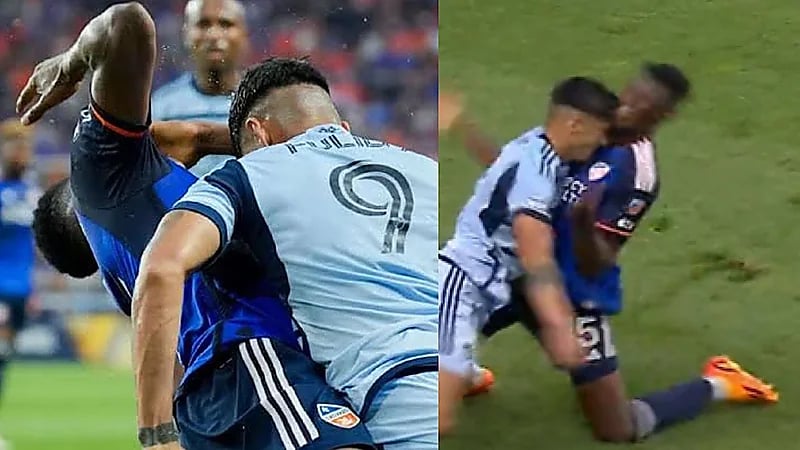 مهاجم كنساس سيتي ينطح منافسه على طريقة زيدان .. فيديو