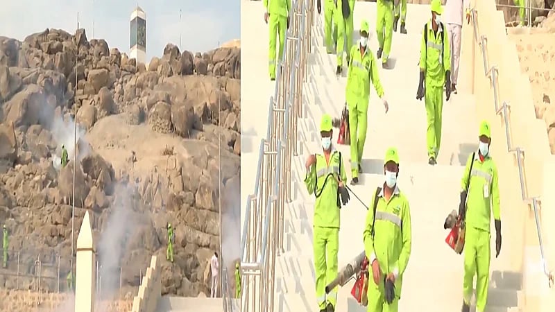 فيديو.. بدء تعقيم وتطهير مشعر "عرفات"