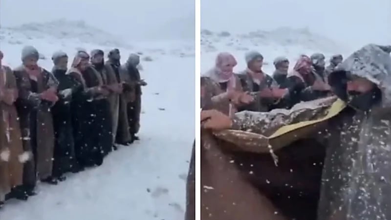 شاهد.. مواطنون يشاركون في " الدحة " بجبل اللوز في تبوك 