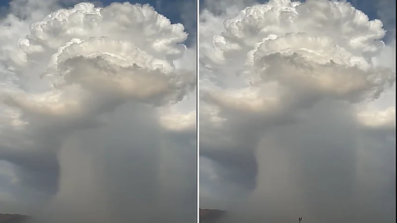 شاهد .. سحابة رعدية عملاقة انهمرت أمطارها على جبل أحد