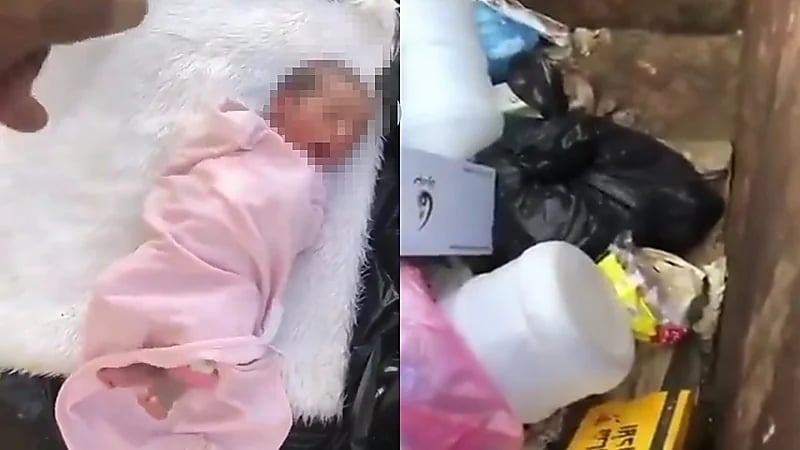 بالفيديو.. العثور على رضيعة ملقاة داخل صندوق قمامة