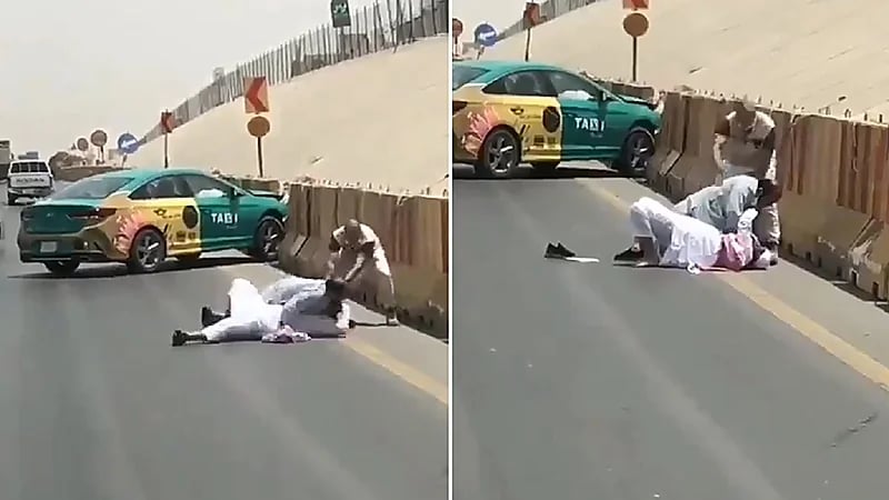 شاهد .. سائق يطرح رجل مسن أرضا على أحد الطرق العامة