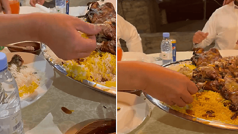 فوميو إيواي يوثق بمقطع فيديو تناوله للحنيذ اللذيذ أشهر المأكولات في عسير