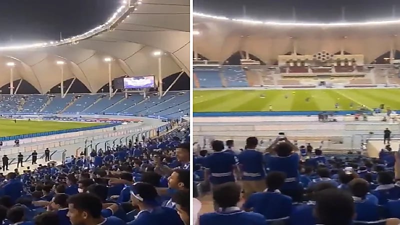 شاهد .. جماهير الهلال تردد "ميسي" لحظة نزول رونالدو لأرضية الملعب