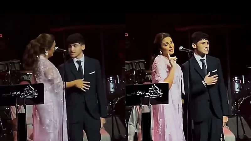 أنغام تقدم ابنها عبدالرحمن في حفلها بدار الأوبرا الكويتية  ..  فيديو