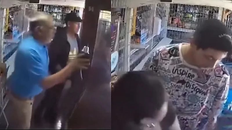 ردة فعل جريئة من سيدة تعرضت للتحرش من شاب داخل محلها .. فيديو