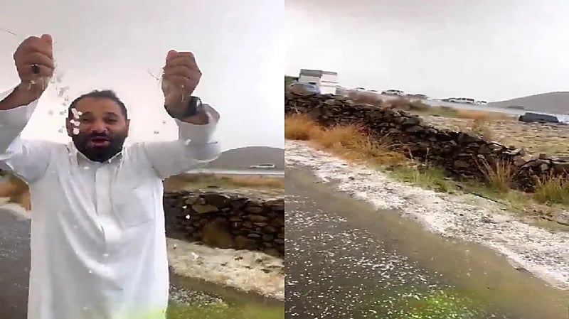 أبها تشهد تساقط الثلوج ودرجات حرارة منخفضة تلامس 11 درجة .. فيديو