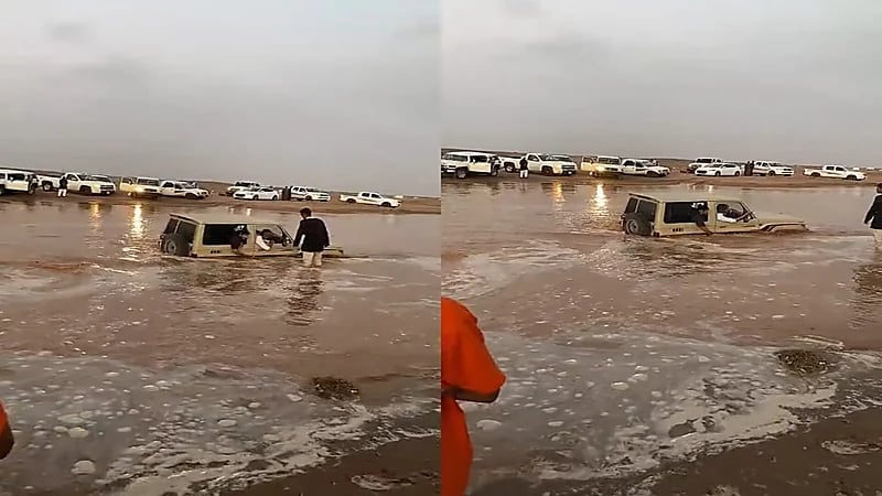 بالفيديو.. احتجاز مركبة في سيول ضرغط بحائل