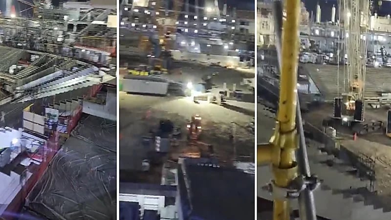 لقطات حديثة تظهر تطور الأعمال الإنشائية بملعب أرامكو .. فيديو