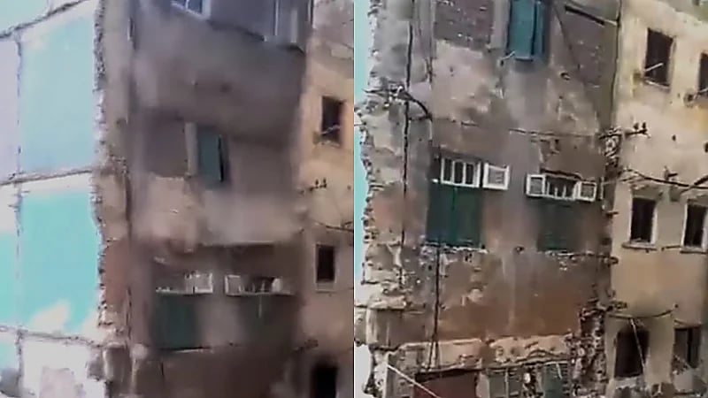 لحظة انهيار عقار سكني بـ مصر .. فيديو