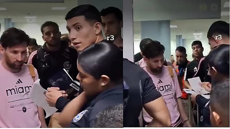 موقف طريف: موظف مطار يتحقق من هوية ميسي .. فيديو