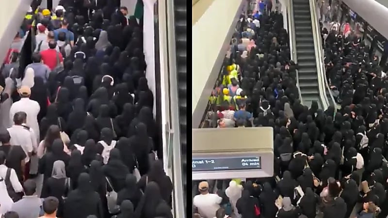 إقبال كبير من الطالبات على محطة المركز المالي بمترو الرياض .. فيديو