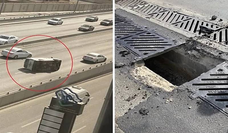 شاهد.. فتحة لتصريف الأمطار بجدة تتسبب في انقلاب مفاجئ لمركبة