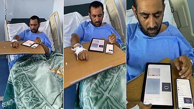 بالفيديو.. معلم يشرح الدروس لطلابه من على السرير الأبيض