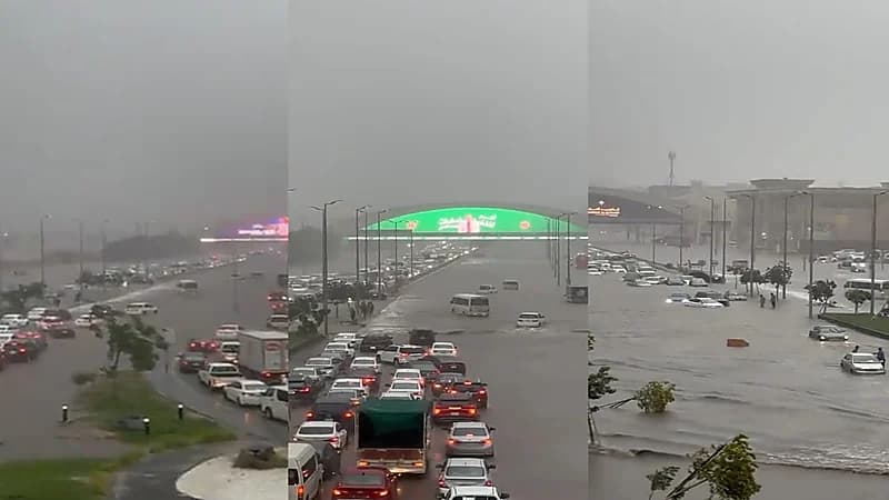 بالفيديو.. إغلاق عدد من الطرق والشوارع الرئيسية في جدة بسبب الأمطار